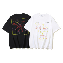 Off White Fashion Colorful Painting Cartoon People Printed Short Sleeve Unisex Casual Loose T-shirt Off White Fashion Colorful Painting Cartoon People Printed Short Sleeve Unisex Casual Loose T-shirt
