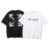 Off White Fashion Brush Arrow Splash Ink Printed Short Sleeve Unisex Casual Loose T-shirt