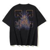 Off White Fashion Putti Colorful Crack Angel Arrow Printed Short Sleeve Unisex Casual Loose T-shirt