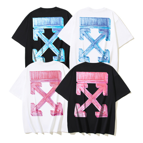 Off White Fashion 3D Graffiti Arrow Printed Short Sleeve Unisex Casual Loose T-shirt