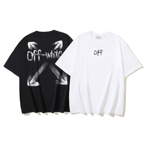 Off White Fashion Brush Arrow Printed Short Sleeve Unisex Casual Loose T-shirt