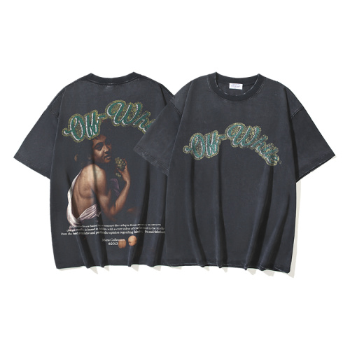 Off White Vintage Washed Digit Bacchus Grape Printed Short Sleeve Unisex Casual Loose T-shirt