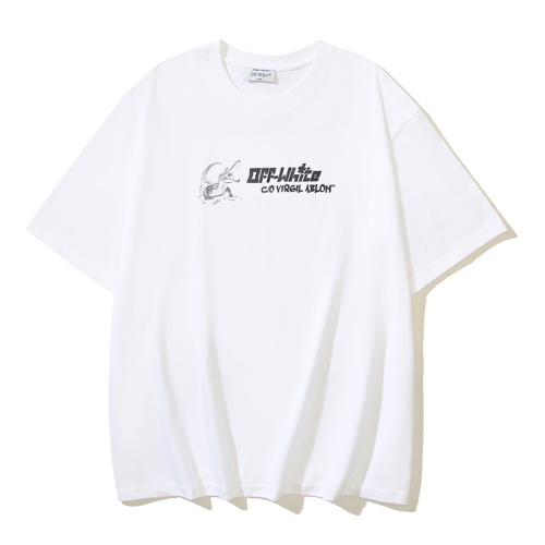 Off White New Fashion Crocodile Printed Short Sleeve Unisex Casual Washed T-shirt