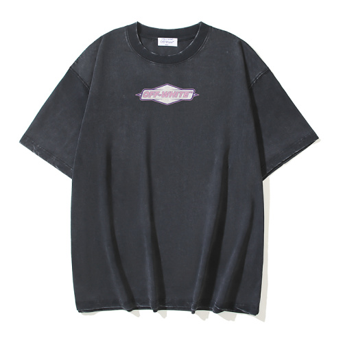Off White Retro Logo Printed Short Sleeve Unisex Casual Washed T-shirt