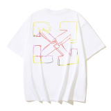Off White Fashion Colorful Painting Cartoon People Printed Short Sleeve Unisex Casual Loose T-shirt