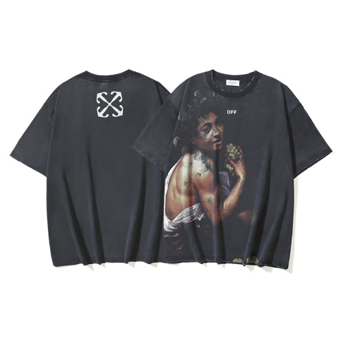 Off White Retro Washed Printed Short Sleeved Unisex Casual Loose T-shirt