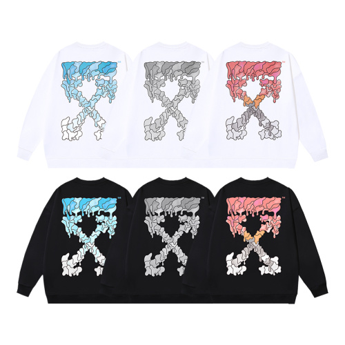 Off White Fashion Dissolved Arrow Printed Round Neck Hoodie Unisex Casual Loose Sweatshirt