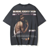 Off White Vintage Washed Digit Bacchus Printed Short Sleeve Unisex Casual Loose T-shirt