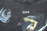Off White Retro Washed Religious Arrow Printed Short Sleeve Unisex Casual Loose T-shirt