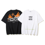 Off White Fashion Devil Hand Eye Printed Short Sleeve Unisex Casual Loose T-shirt