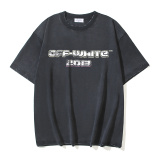 Off White Vintage Washed Digit Bacchus Printed Short Sleeve Unisex Casual Loose T-shirt