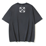 Off White Retro Washed Religious Arrow Printed Short Sleeve Unisex Casual Loose T-shirt