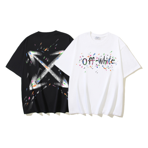 Off White Fashion Brush Arrow Splash Ink Printed Short Sleeve Unisex Casual Loose T-shirt