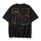 Off White Fashion Colorful Painting Cartoon People Printed Short Sleeve Unisex Casual Loose T-shirt