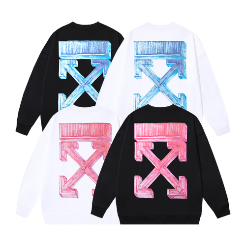 Off White Fashion 3D Graffiti Arrow Printed Round Neck Hoodie Unisex Casual Loose Sweatshirt