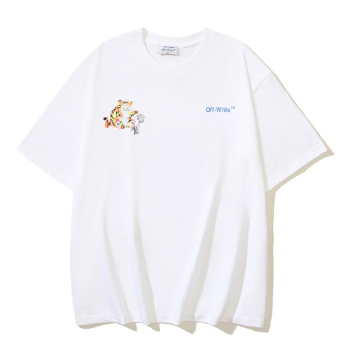 Off White Fashion Tiger Arrow Printed Short Sleeve Unisex Casual Loose T-shirt