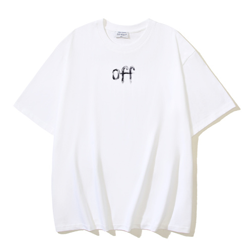 Off White Fashion Brush Arrow Printed Short Sleeve Unisex Casual Loose T-shirt