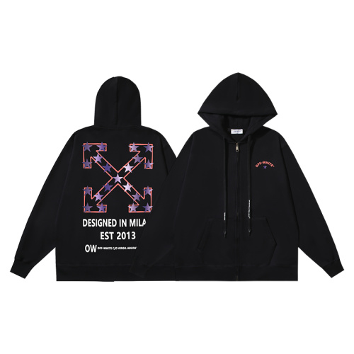 Off White Fashion Pentagram Arrow Printed Hooded Zipper Jacket Unisex Casual Loose Sweatshirt