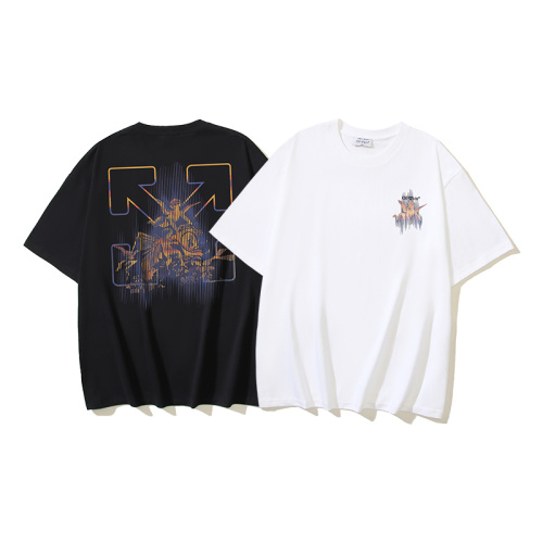 Off White Fashion Putti Colorful Crack Angel Arrow Printed Short Sleeve Unisex Casual Loose T-shirt