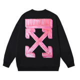 Off White Fashion 3D Graffiti Arrow Printed Round Neck Hoodie Unisex Casual Loose Sweatshirt