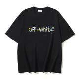 Off White Fashion Brush Arrow Splash Ink Printed Short Sleeve Unisex Casual Loose T-shirt