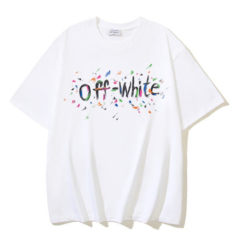 Off White Fashion Brush Arrow Splash Ink Printed Short Sleeve Unisex Casual Loose T-shirt