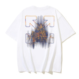 Off White Fashion Putti Colorful Crack Angel Arrow Printed Short Sleeve Unisex Casual Loose T-shirt