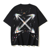 Off White Fashion Brush Arrow Splash Ink Printed Short Sleeve Unisex Casual Loose T-shirt