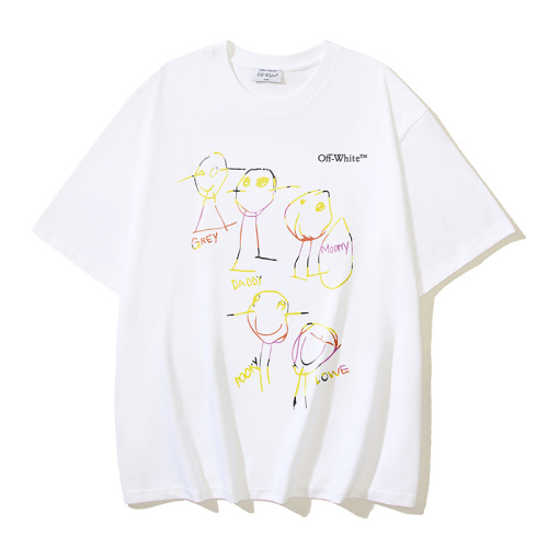 Off White Fashion Colorful Painting Cartoon People Printed Short Sleeve Unisex Casual Loose T-shirt