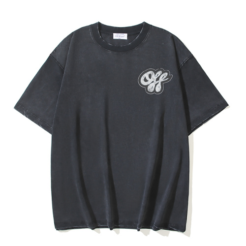Off White Retro Washed Hand Drawn Letter Printed Short Sleeve Unisex Casual Loose T-shirt