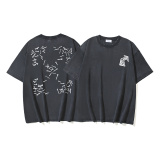 Off White Retro Washed Screw Arrow Printed Short Sleeve Unisex Casual Loose T-shirt