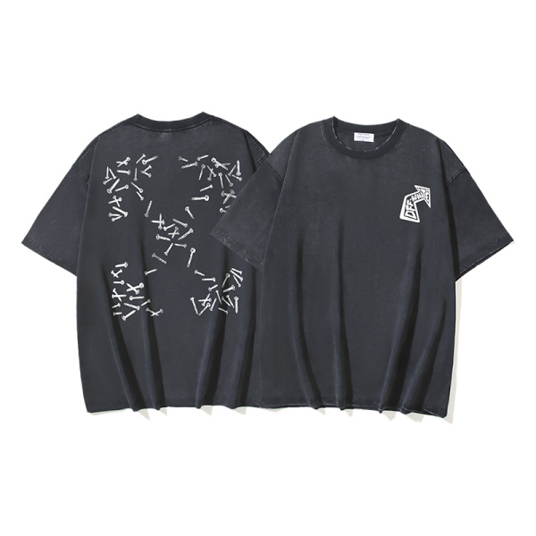 Off White Retro Washed Screw Arrow Printed Short Sleeve Unisex Casual Loose T-shirt