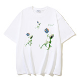 Off White Fashion Cartoon Alien Arrow Printed Short Sleeve Unisex Casual Loose T-shirt