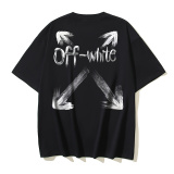 Off White Fashion Brush Arrow Printed Short Sleeve Unisex Casual Loose T-shirt