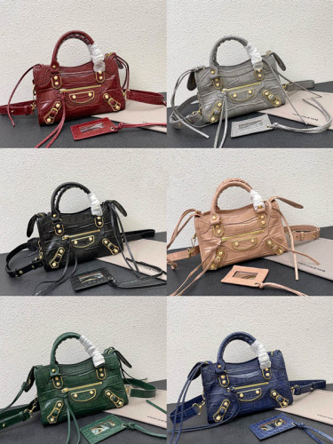 Balenciaga New Fashion Crocodile Pattern Leather Motorcycle Bag Crossbody Bag Size: 24 x 16 x 9 CM