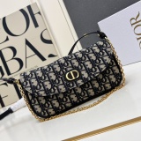 Dior Classic Full Embroidered Logo Chain Underarm Bag Crossbody Bag Size: 22x12x5 CM