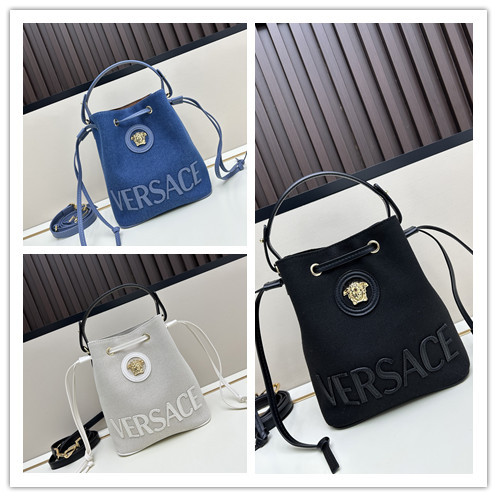 Versace New Classic Leather Logo Drawstring Bucket Bag Diagonal Span Bag
