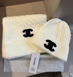 Chanel Classic Embroidered Knitted Scarf Hat Set