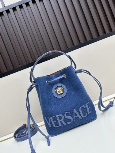 Versace New Classic Leather Logo Drawstring Bucket Bag Diagonal Span Bag
