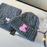 Louis Vuitton Classic Embroidered Knitted Wool Scarf Hat Set