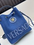 Versace New Classic Leather Logo Drawstring Bucket Bag Diagonal Span Bag