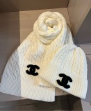 Chanel Classic Embroidered Knitted Scarf Hat Set
