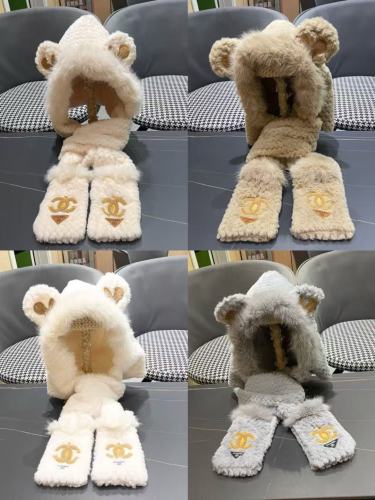 Chanel Fashion Versatile Bear Scarf Hat Glove One Piece