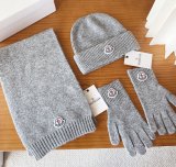 Moncler New Classic Versatile Flanged Wool Knitted Wool Hat Scarf Glove Set
