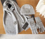 Chanel New Classic Versatile Wool Scarf Hat Glove Set