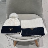 Prada Fashion Versatile Fox Hairball Cashmere Hat Scarf