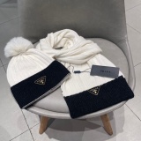 Prada Fashion Versatile Fox Hairball Cashmere Hat Scarf
