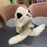 Chanel Fashion Versatile Fox Hair Hat Scarf 