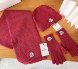 Moncler New Classic Versatile Flanged Wool Knitted Wool Hat Scarf Glove Set