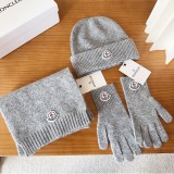 Moncler New Classic Versatile Flanged Wool Knitted Wool Hat Scarf Glove Set
